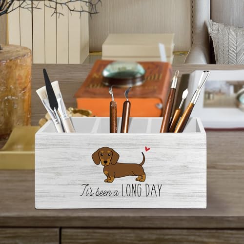 XLDLIOO Funny Dachshund Pen Pencil Holder Organizer for Desk Accessories, Weiner Dog Gifts Wooden Box Sign Desk Decor for Home Office Decoration, Gifts for Dachshund Lovers Women Men - Image 2