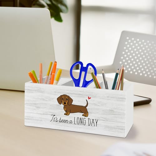 XLDLIOO Funny Dachshund Pen Pencil Holder Organizer for Desk Accessories, Weiner Dog Gifts Wooden Box Sign Desk Decor for Home Office Decoration, Gifts for Dachshund Lovers Women Men - Image 3