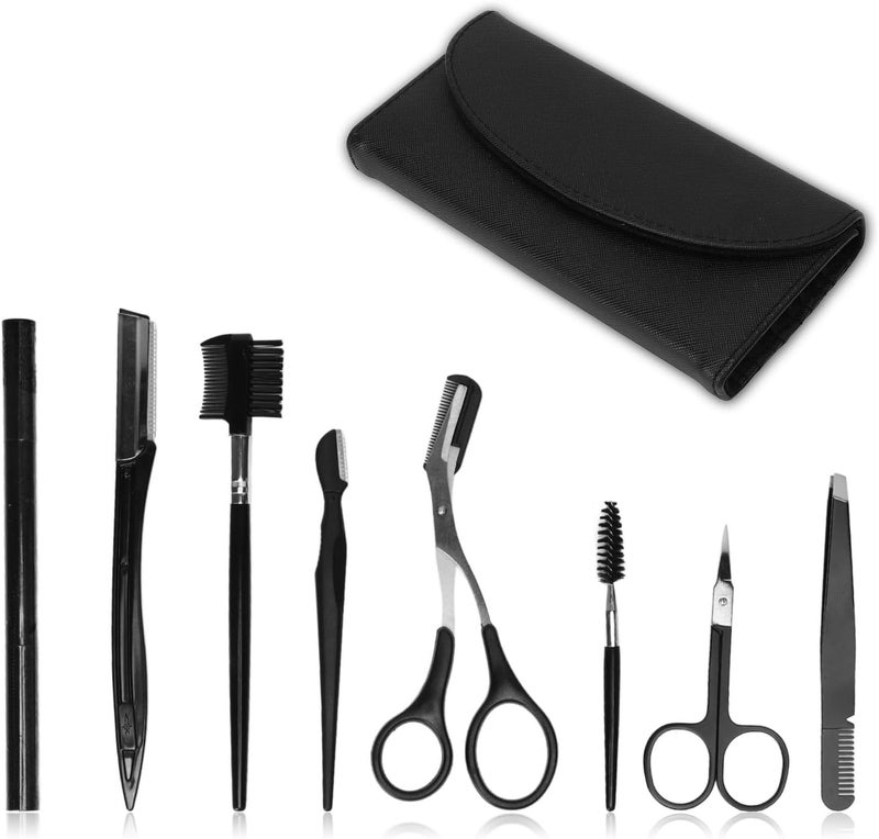 GLOGLOW Eyebrow Kit, 8 in 1 Eyebrow Grooming Kit with Eyebrow Scissors Trimmer Tweezer Spiral Eyebrow Brush Comb Pencil and Storage Bag for Women Men