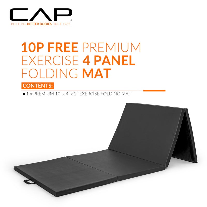 CAP Barbell Folding Exercise Mat â€“ Durable, Anti-Tear, Thick Padding for Fitness, Aerobics, Gymnastics & Home Workouts. 10' x 4' x 2" thick BLACK 10P Free - Image 2