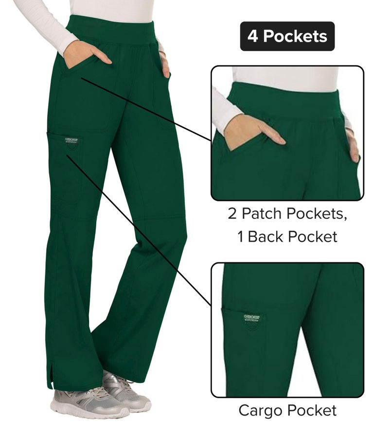 Cherokee Women Scrub Pant with Straight Leg Pull-on Pant Medical Bottom with 4 Pocket & 2-Way Stretch Fabric - WW110, XS, Hunter Green - Image 4
