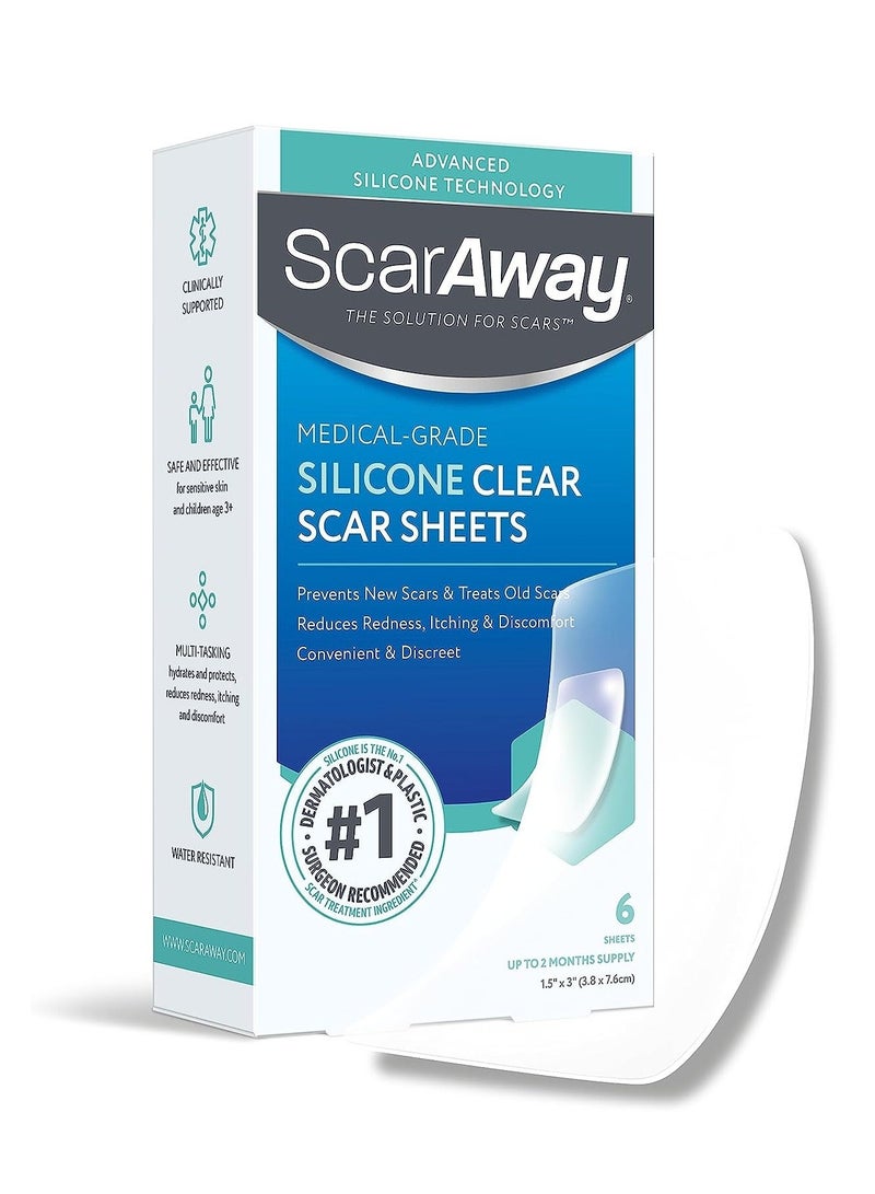 scaraway Clear Silicone Scar Sheets, White, 6 Count - Image 1