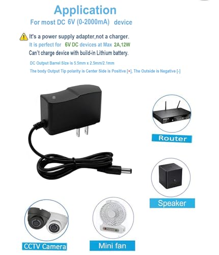 N.C DC 6V 2A Power Supply Adapter 100-240 AC to 6V 2A (2000mA) Power Adapter DC6V Power Cord /5.5x2.5mm Compatible US Plug AC/DC Transformer - Image 3