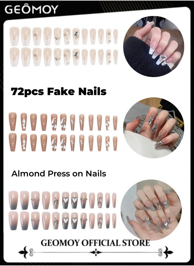 3 Packs 72pcs  Almond Press on Nails Long French Tip Fake Nails Tip Full Cover False Nails Acrylic Artificial Nails for Women - pzsku/ZF3850B84F3EFD93E095EZ/45/_/1702267122/cb4cefae-28ef-455c-8ee4-282e89bd1cca