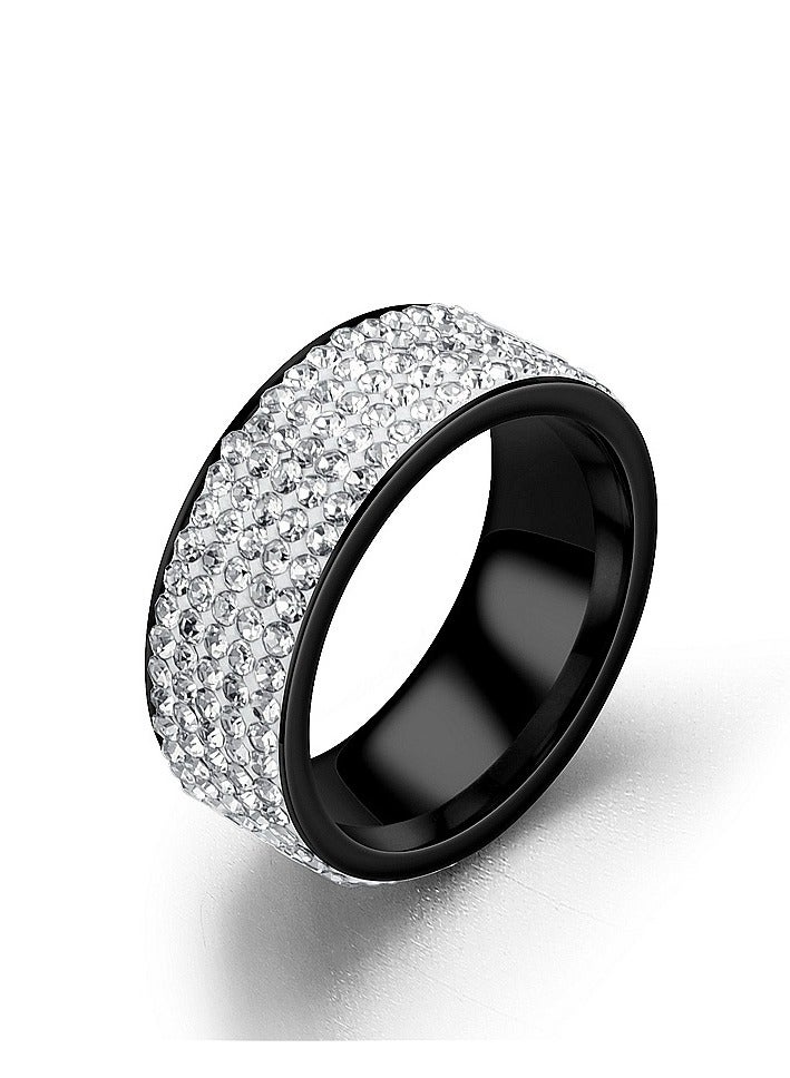 8MM Titanium Steel Five-Row Diamond Ring – Fashion Ring with AAA Clear Diamonds, Handcrafted, Hypoallergenic, Scratch-Resistant, Wedding & Daily Jewelry - Image 1