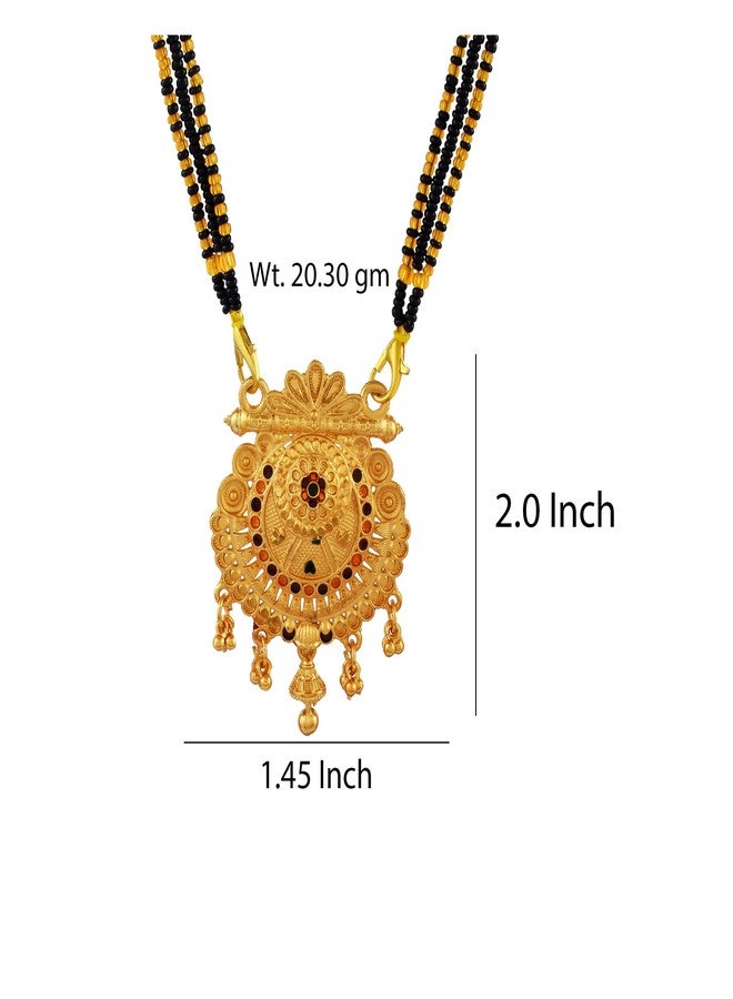 morir Ornate Gold-Plated Round Mangalsutra with Danglers & Black Beaded Chain - Image 2