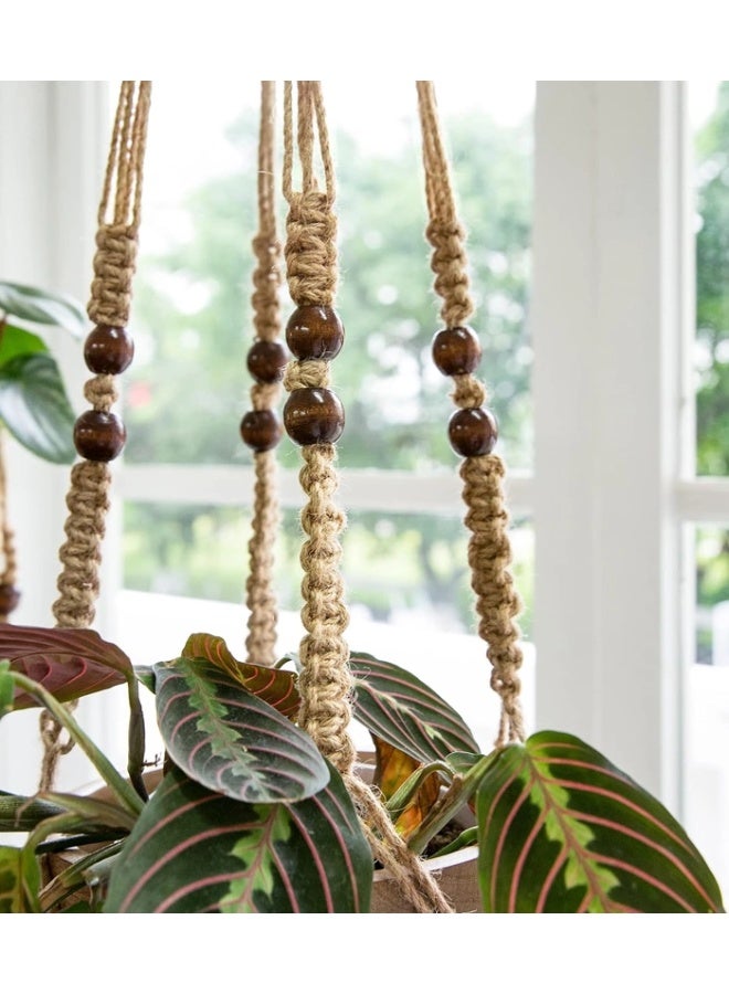 انتيكيانو 3 قطع من شماعات النباتات المكرمية الداخلية بأحجام مختلفة معلقة سلة وعاء الزهور مع خرز - Image 3