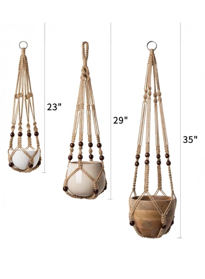 انتيكيانو 3 قطع من شماعات النباتات المكرمية الداخلية بأحجام مختلفة معلقة سلة وعاء الزهور مع خرز - Image 2