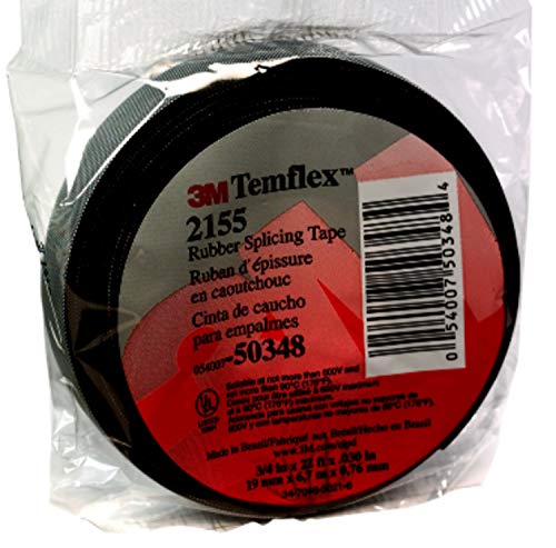 3M Temflex Rubber Splicing Tape 2155, 3/4 in x 22 ft, Black, General Purpose Self-Fusing Electrical Insulating Tape, 1 Roll - Image 1