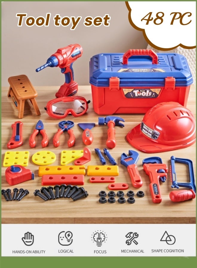 Kids Tool Set – 48 Pcs Toddler Tool Set With Goggles  Electronic Toy Drill, Pretend Play Kids Toys, Toy Construction Tools For Kids Ages 3,4,5,6,7,8 Years Old (48pcs) - Image 1