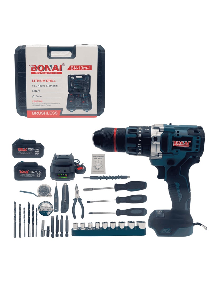 BONAI Cordless Drill Set, 65N.m Torque, 168VF, 7.0Ah Battery, 13mm Chuck, Brushless Power Drill & Hammer, BN-13m-1  - Image 1