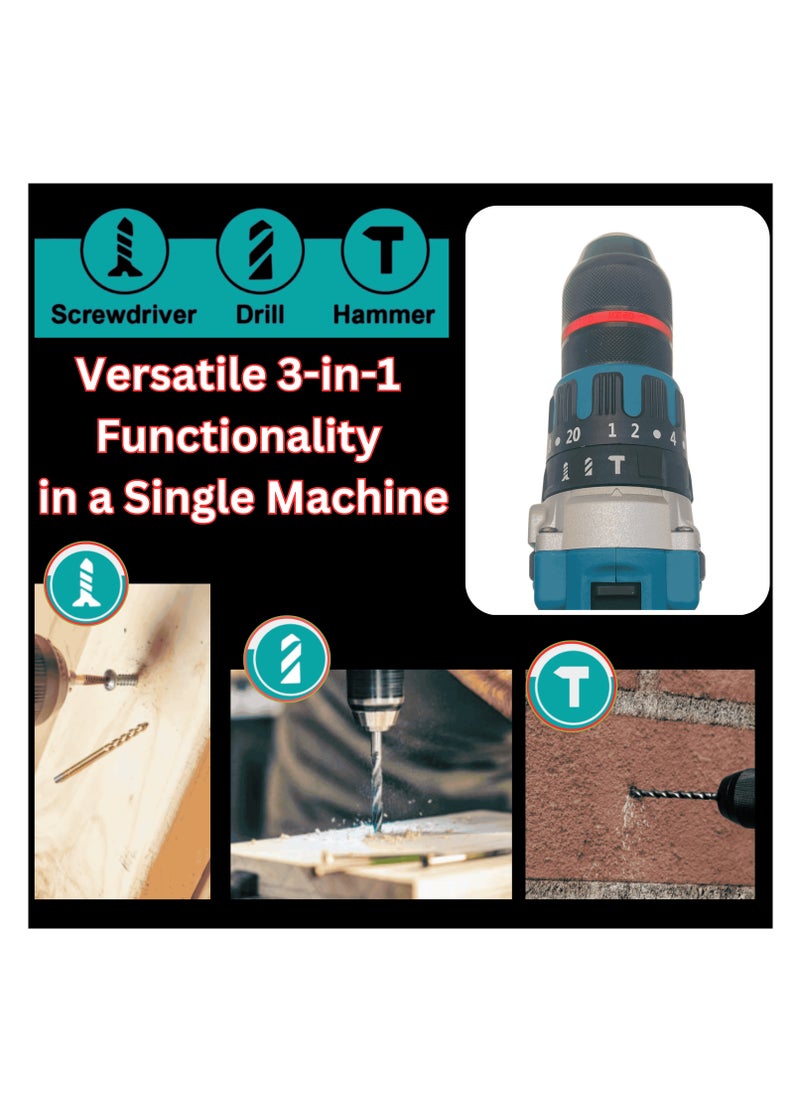 BONAI Cordless Drill Set, 65N.m Torque, 168VF, 7.0Ah Battery, 13mm Chuck, Brushless Power Drill & Hammer, BN-13m-1  - Image 5
