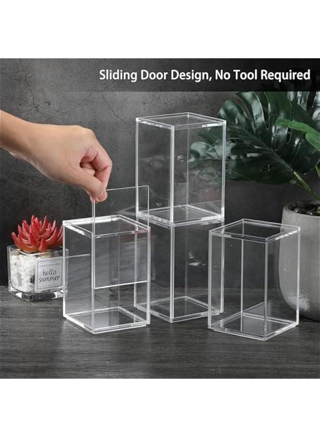 Arabest Pack of 4 Clear Display Case for Mini Action Figures, Acrylic Box With Sliding Door, Stackable Cube Small Showcase, Free Standing Collectibles Protection  - Image 4