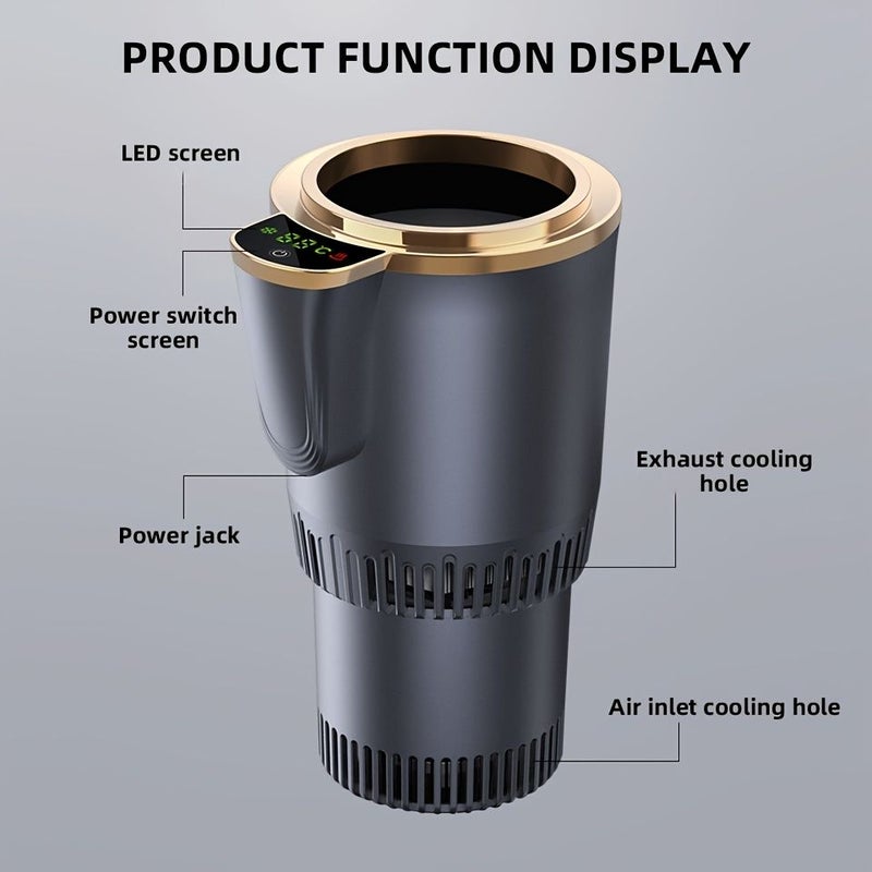 Grey 12V Heating Cooling Cup Intelligent Temperature Display Portable Stainless Steel Digital Touch Screen - Image 3
