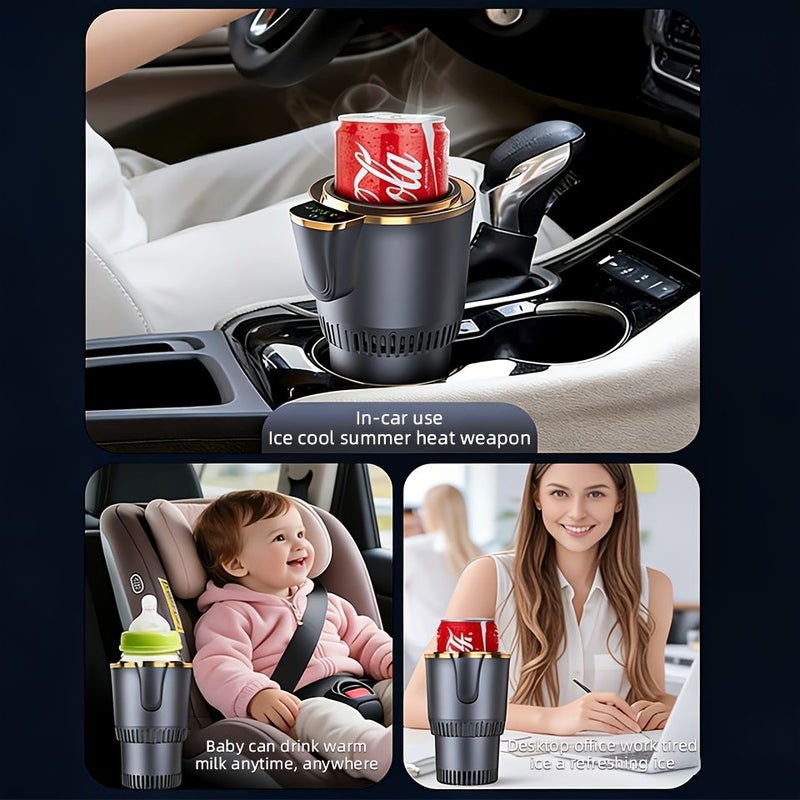 Grey 12V Heating Cooling Cup Intelligent Temperature Display Portable Stainless Steel Digital Touch Screen - Image 1