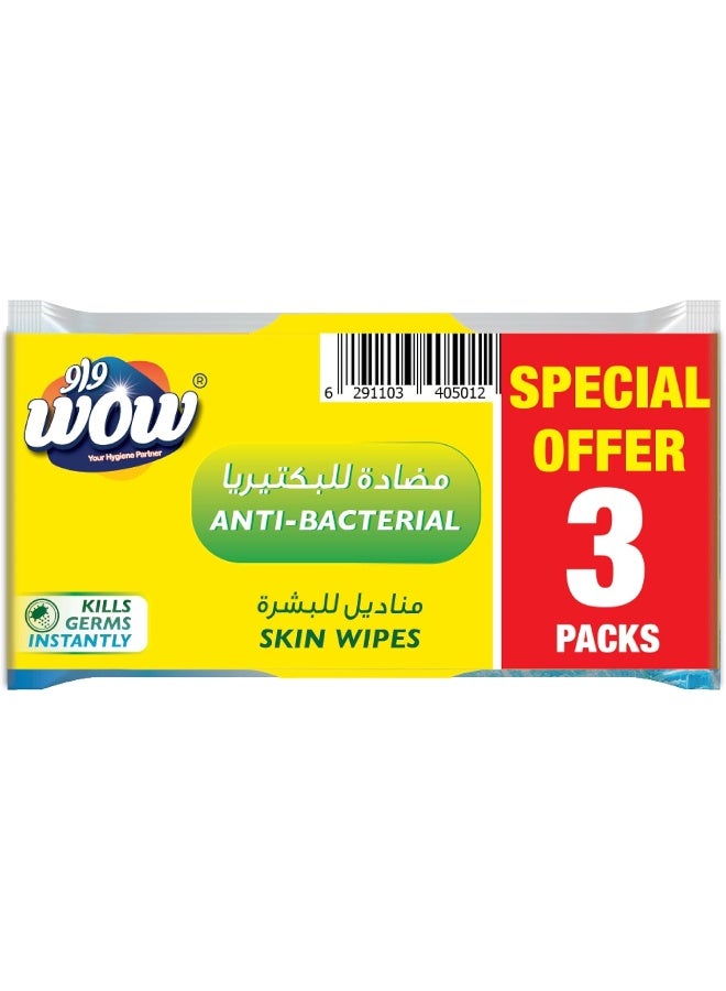WOW Refreshing Anti-Bacterial Skin Wipes - Pack of 3