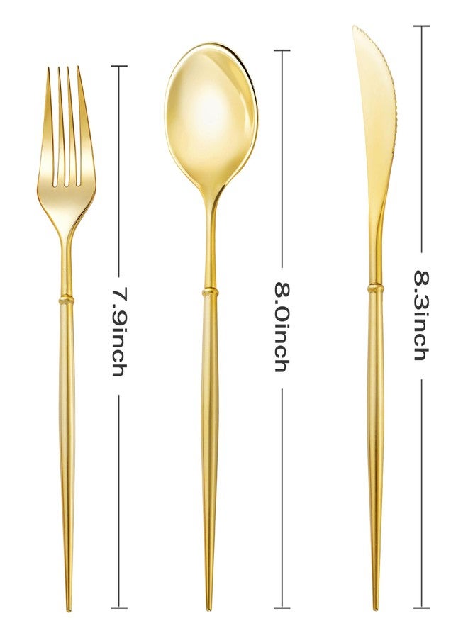 N9R 90PCS Gold Plastic Silverware, Gold Disposable Utensils, Gold Silverware Disposable, Disposable Cutlery includes: 30 Knives, 30 Forks, and 30 Spoons for Party, Birthday, Wedding - Image 2