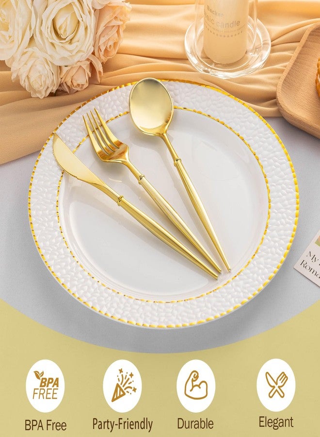 N9R 90PCS Gold Plastic Silverware, Gold Disposable Utensils, Gold Silverware Disposable, Disposable Cutlery includes: 30 Knives, 30 Forks, and 30 Spoons for Party, Birthday, Wedding - Image 3