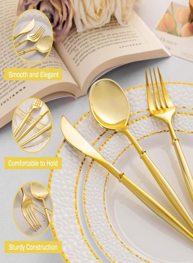 N9R 90PCS Gold Plastic Silverware, Gold Disposable Utensils, Gold Silverware Disposable, Disposable Cutlery includes: 30 Knives, 30 Forks, and 30 Spoons for Party, Birthday, Wedding - Image 4
