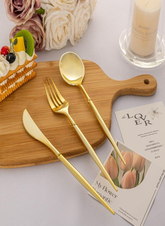 N9R 90PCS Gold Plastic Silverware, Gold Disposable Utensils, Gold Silverware Disposable, Disposable Cutlery includes: 30 Knives, 30 Forks, and 30 Spoons for Party, Birthday, Wedding - Image 5