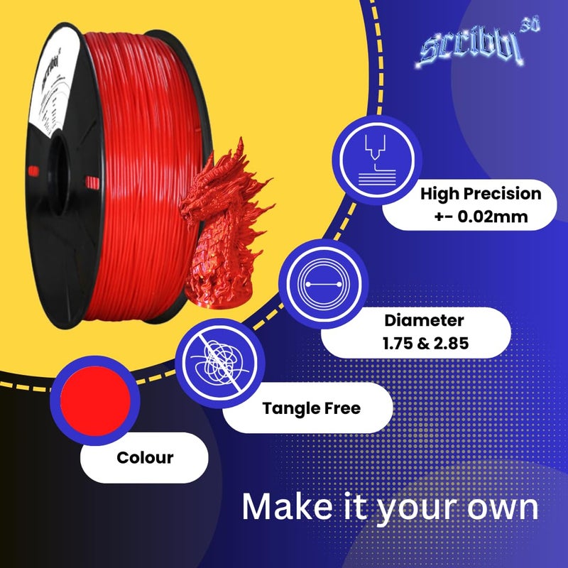 Scribbl3d Premium ABS 1.75mm 3D Printing Filament| Dimensional Accuracy +- 0.02mm|Compatible with Most FDM Printers| Radiant Red - Image 3