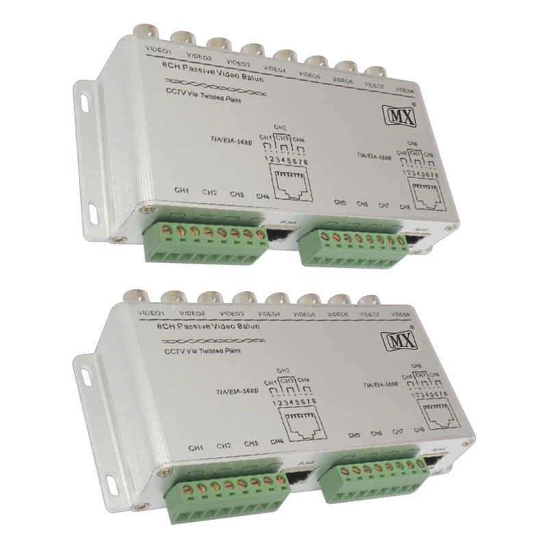 MX 2 Pcs Passive Video Balun AntiInterference UTP for 8 CCTV Cameras 8 Channel Transmitter and Receiver Coax to Security Camera - Image 1