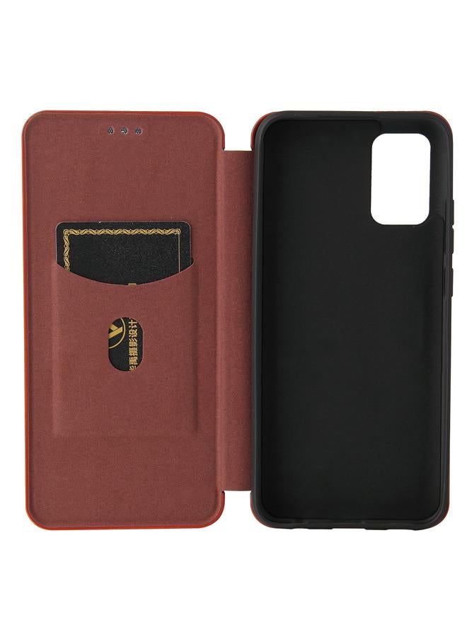 اس-توب جراب لهاتف Samsung Galaxy A02s مصنوع من ألياف الكربون مع قلاب أفقي من مادة TPU + PC + جلد PU مع فتحة للبطاقات - Image 5