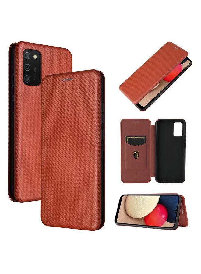 اس-توب جراب لهاتف Samsung Galaxy A02s مصنوع من ألياف الكربون مع قلاب أفقي من مادة TPU + PC + جلد PU مع فتحة للبطاقات - Image 1