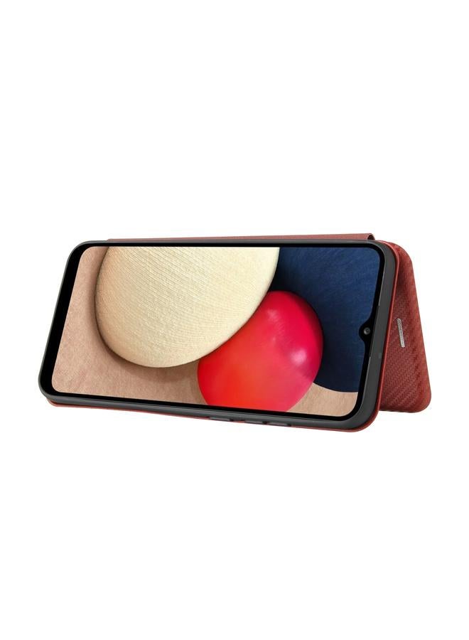 اس-توب جراب لهاتف Samsung Galaxy A02s مصنوع من ألياف الكربون مع قلاب أفقي من مادة TPU + PC + جلد PU مع فتحة للبطاقات - Image 4