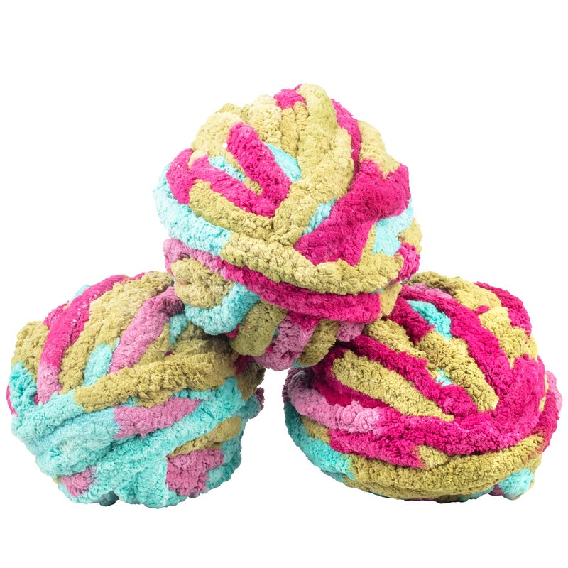 حزمة خيوط صوفية سميكة iDIY 3 قطع 72 ياردة صبغة مربعة فوشيا وأخضر مائي خيوط شنيلا رقيق لبطانيات ناعمة ورمي وكنس ذراع الحياكة والحرف والمشاريع كروشيه 20 أو 25 هدية