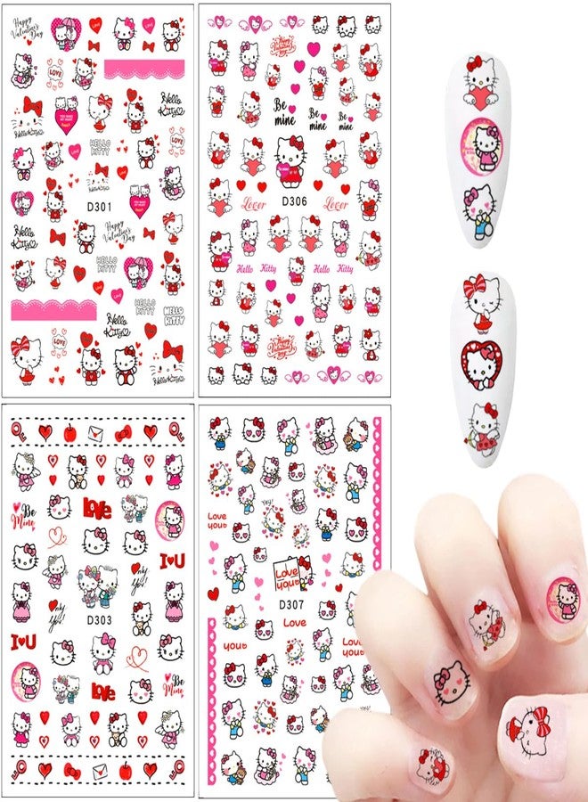 YKLWNN 10 Sheets Valentines Nail Art Stickers Cute Nail Stickers 3D Self-Adhesive Cute Heart Nail Art Design Kawaii Nails Supplies Cartoon Nail Decals for Women Girls DIY Manicure Chrams - Image 2