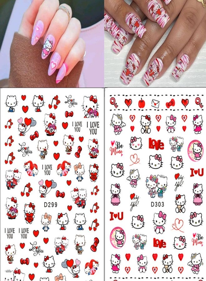 YKLWNN 10 Sheets Valentines Nail Art Stickers Cute Nail Stickers 3D Self-Adhesive Cute Heart Nail Art Design Kawaii Nails Supplies Cartoon Nail Decals for Women Girls DIY Manicure Chrams - Image 3