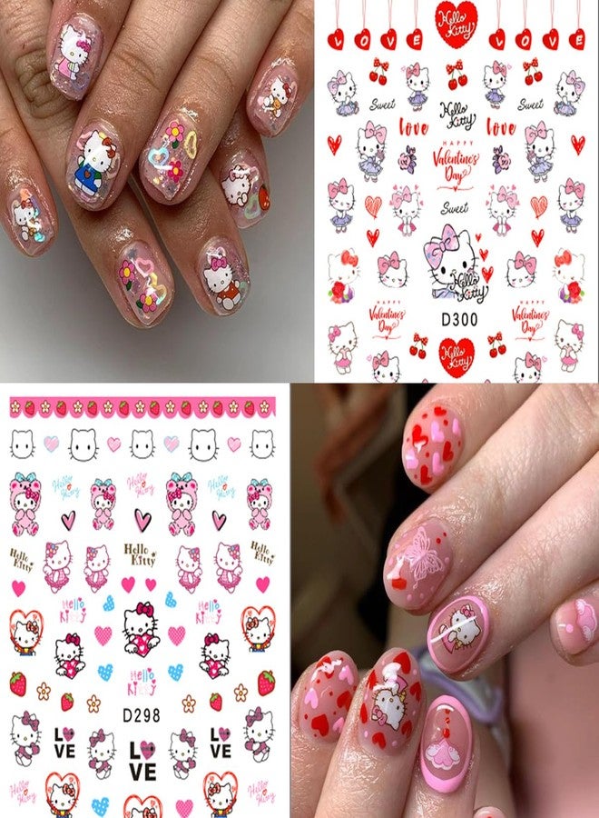 YKLWNN 10 Sheets Valentines Nail Art Stickers Cute Nail Stickers 3D Self-Adhesive Cute Heart Nail Art Design Kawaii Nails Supplies Cartoon Nail Decals for Women Girls DIY Manicure Chrams - Image 4