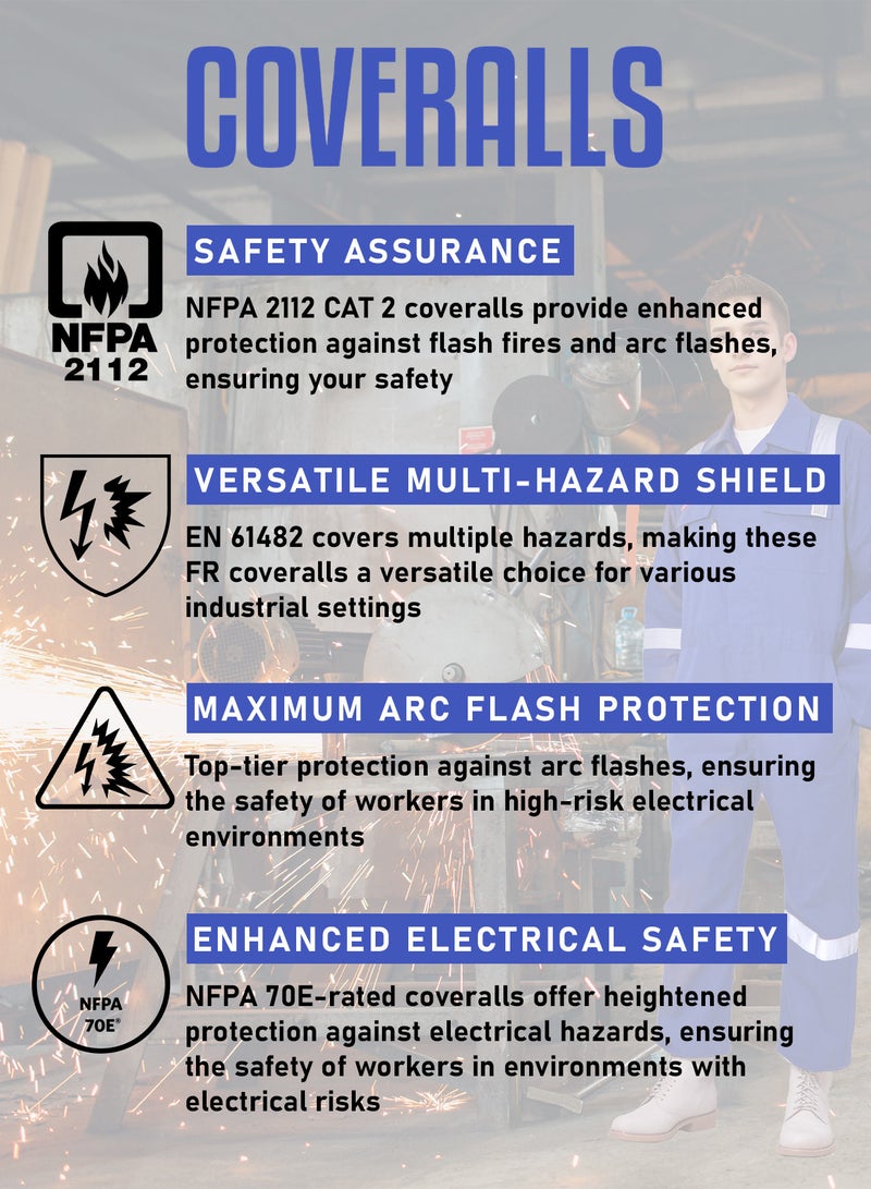 ارتداء آمن أغطية FR Hi-Vis للرجال، معتمدة من NFPA 2112، ملابس عمل مقاومة للهب بوزن 7 أوقية مع شريط عاكس و6 جيوب - Image 4