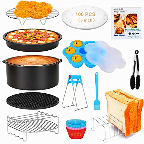 Apluskis 18 PCS Air Fryer Accessories, 8 Inch XL Deep Fryer Accessories Compatible with Gowise USA Phillips Ninjia Cosori Cozyna Air Fryer, Fit 3.6QT- 6.8QT Air Fryer with Cake Pan, Pizza Pan, Air Fryer Liner - Image 1