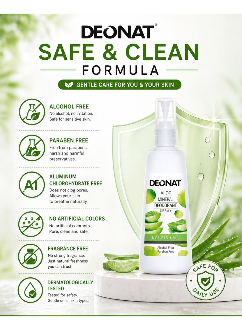 DEONAT Aloe Mineral Deodorant Spray Nourishing with Aloe Vera Extract Hydrating Soothing Underarm Care Odor Protection Natural Mineral Deodorant Anti Bacterial Long Lasting Freshness Alcohol Free Paraben Free Gentle Skin Care for Men and Women Daily Use Sensitive Skin 100 ml Pack of 2 - Image 5