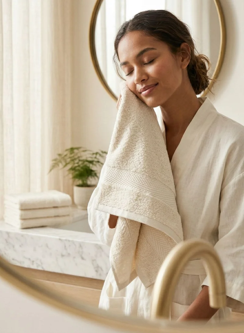1Chase Vanilla Luxury Cotton Face Towel - Large Hotel Spa Bathroom Face Towel Set of 12 Vanilla  | Best Price UAE