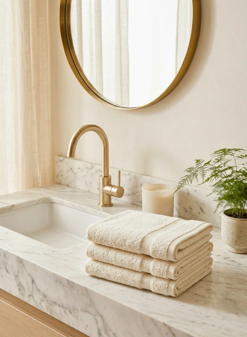 1Chase Vanilla Luxury Cotton Face Towel - Large Hotel Spa Bathroom Face Towel Set of 12 Vanilla  | Best Price UAE