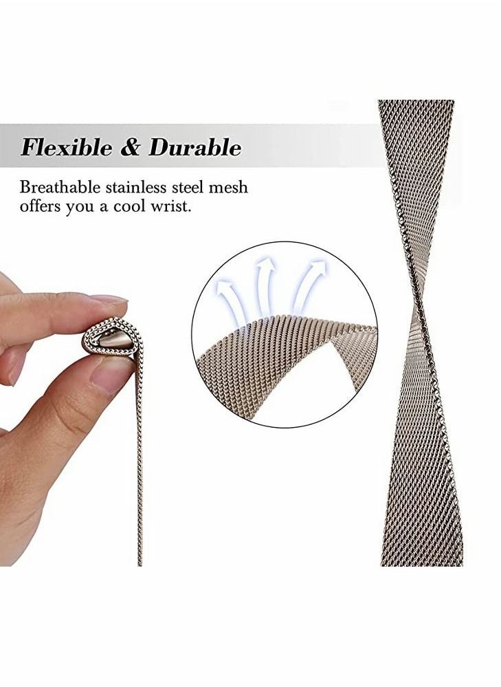 Compatible with Fitbit Charge 5 Bands Sets, 2 Pack Stainless Steel Metal Band Mesh Woven Magnetic Wristband Replacement for Fitbit Charge 5 Advanced Fitness  Health Tracker, Champaign Gold - Image 5