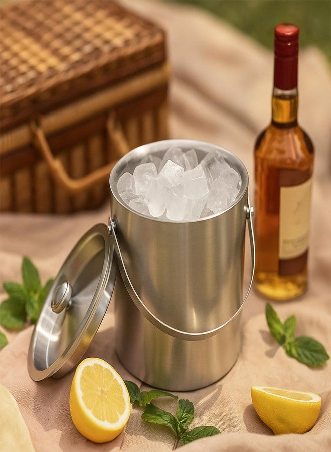 Picfest Stainless Steel Ice Bucket - 1.5L, Insulated with Lid & Handle, Beverage Chiller for Parties, Bars & Home Use - Image 1