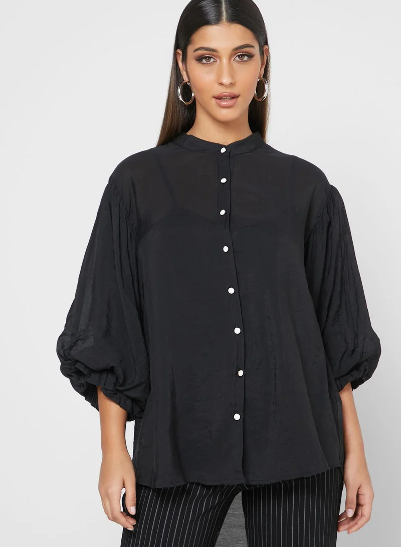 Khizana Puffed Sleeve Grandad Collar Shirt