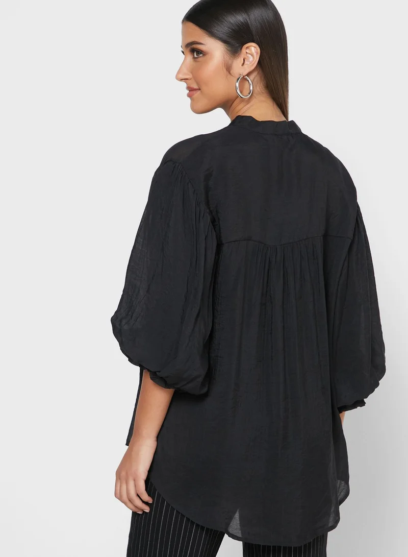 Khizana Puffed Sleeve Grandad Collar Shirt
