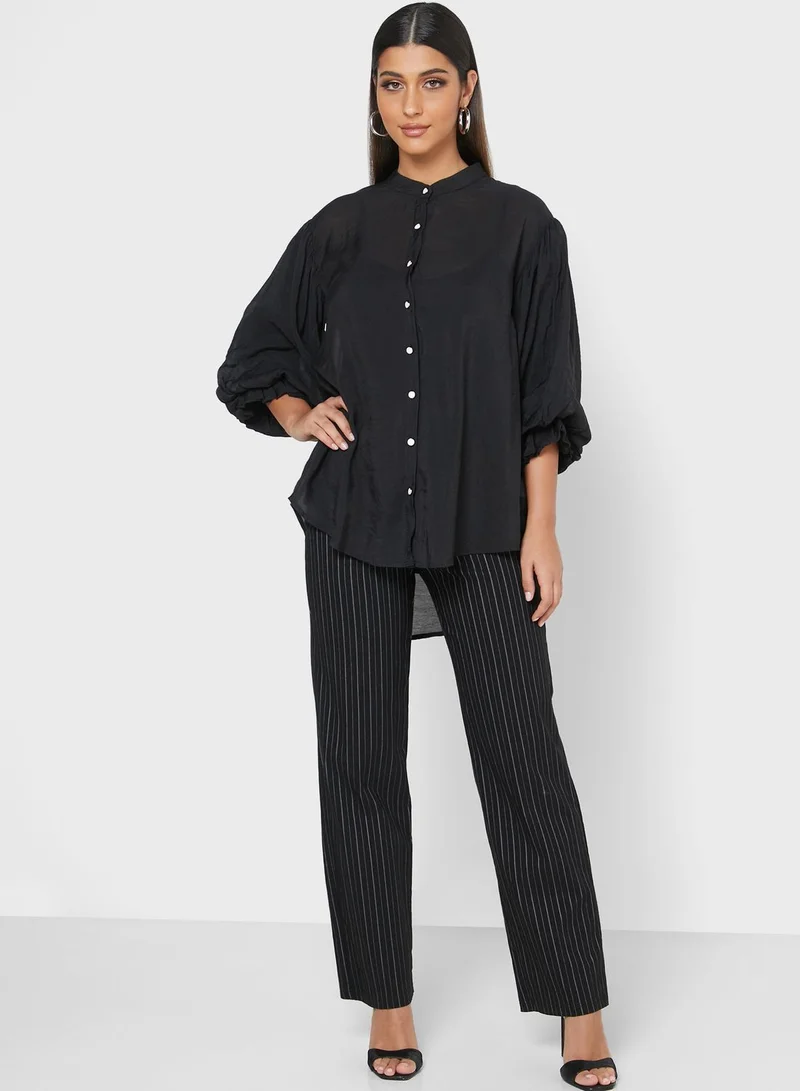 Khizana Puffed Sleeve Grandad Collar Shirt