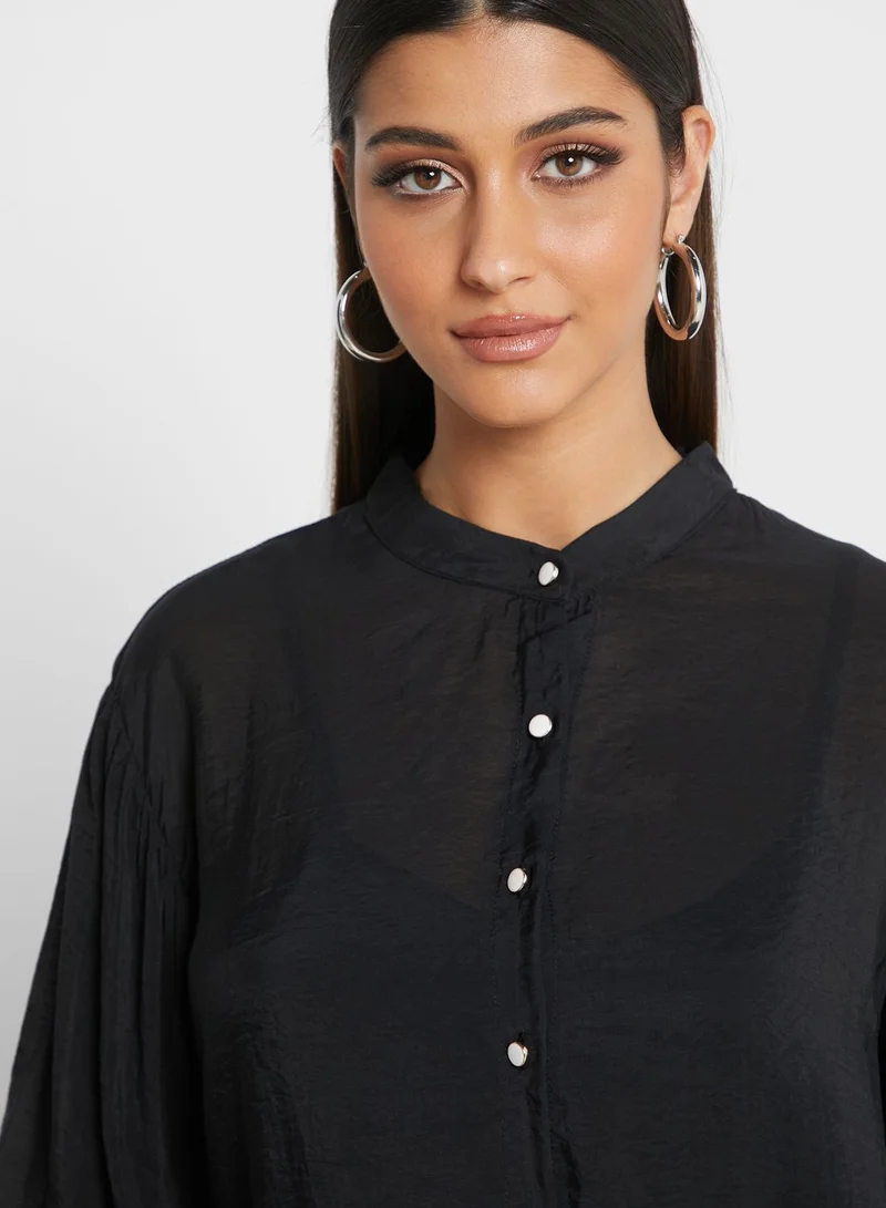 Khizana Puffed Sleeve Grandad Collar Shirt