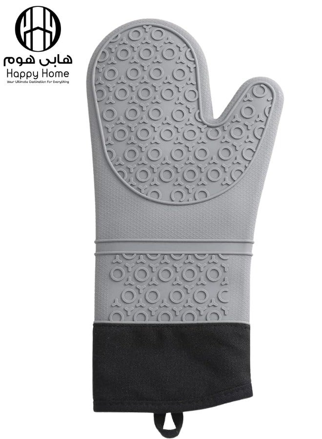 Happy Home Professional Silicone Oven Mitt and Pot Holder Heat Resistant up to 500°F with Cotton Lined Interior Non-Slip, Suitable for Kitchen Oven Baking, Oven and Microwave - Grey - Image 1