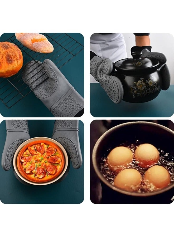 Happy Home Professional Silicone Oven Mitt and Pot Holder Heat Resistant up to 500°F with Cotton Lined Interior Non-Slip, Suitable for Kitchen Oven Baking, Oven and Microwave - Grey - Image 3