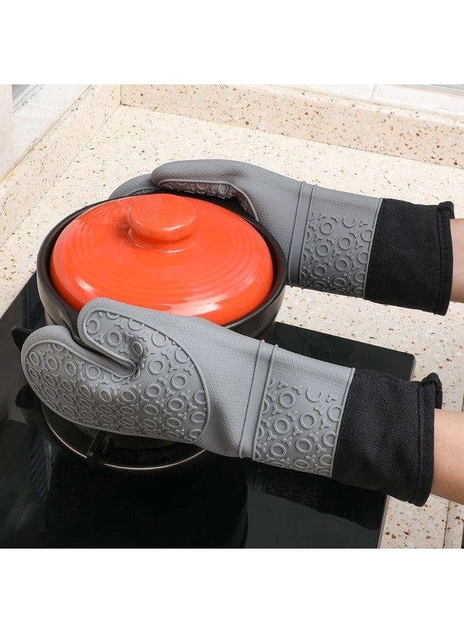 Happy Home Professional Silicone Oven Mitt and Pot Holder Heat Resistant up to 500°F with Cotton Lined Interior Non-Slip, Suitable for Kitchen Oven Baking, Oven and Microwave - Grey - Image 4