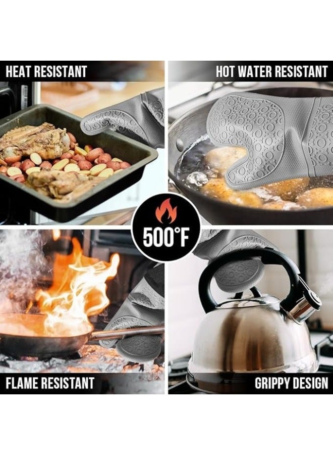 Happy Home Professional Silicone Oven Mitt and Pot Holder Heat Resistant up to 500°F with Cotton Lined Interior Non-Slip, Suitable for Kitchen Oven Baking, Oven and Microwave - Grey - Image 5