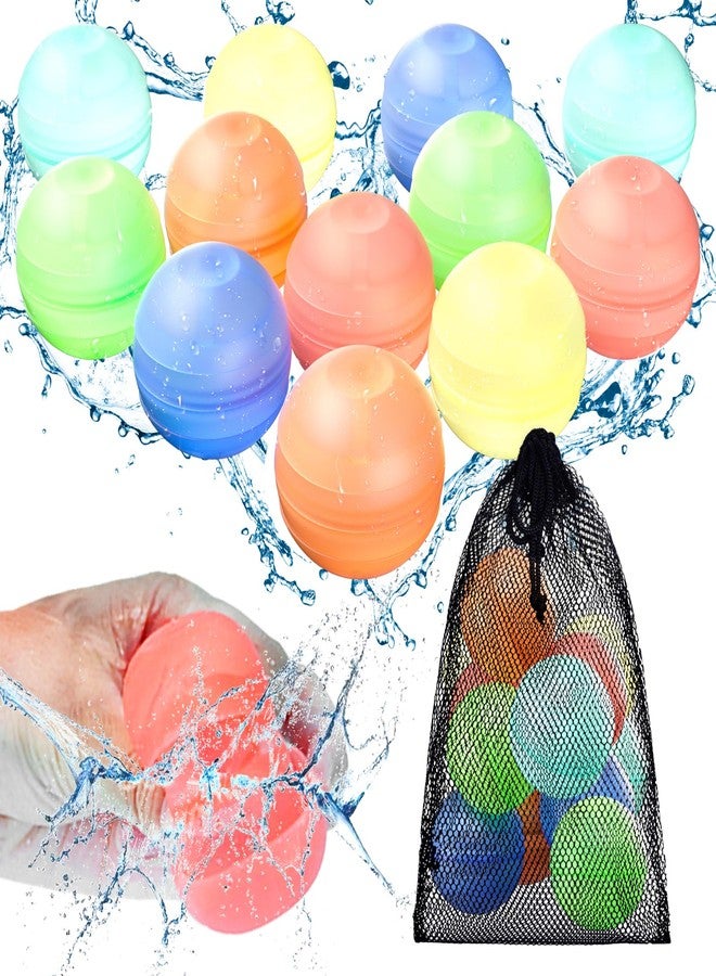 CloudValley Reusable Water Balloons, 12 Pcs Non-Magnet Self-Sealed Quick Fill Beach with Mesh Bag, Latex-Free Silicone Splash Bomb, Outdoor Pool, Summer Bath Party Game - Image 1