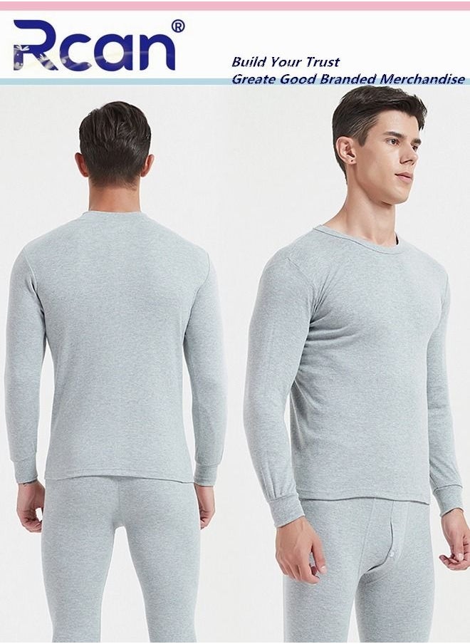 Rcan - 2 Piece Men's Round Neck Thermal Underwear Set Winter Pajamas Lightweight Slim Fitting Long Sleeved T-Shirt and Long Pants Lining Basic Layer Bottoming Shirt Plus Size - Image 1